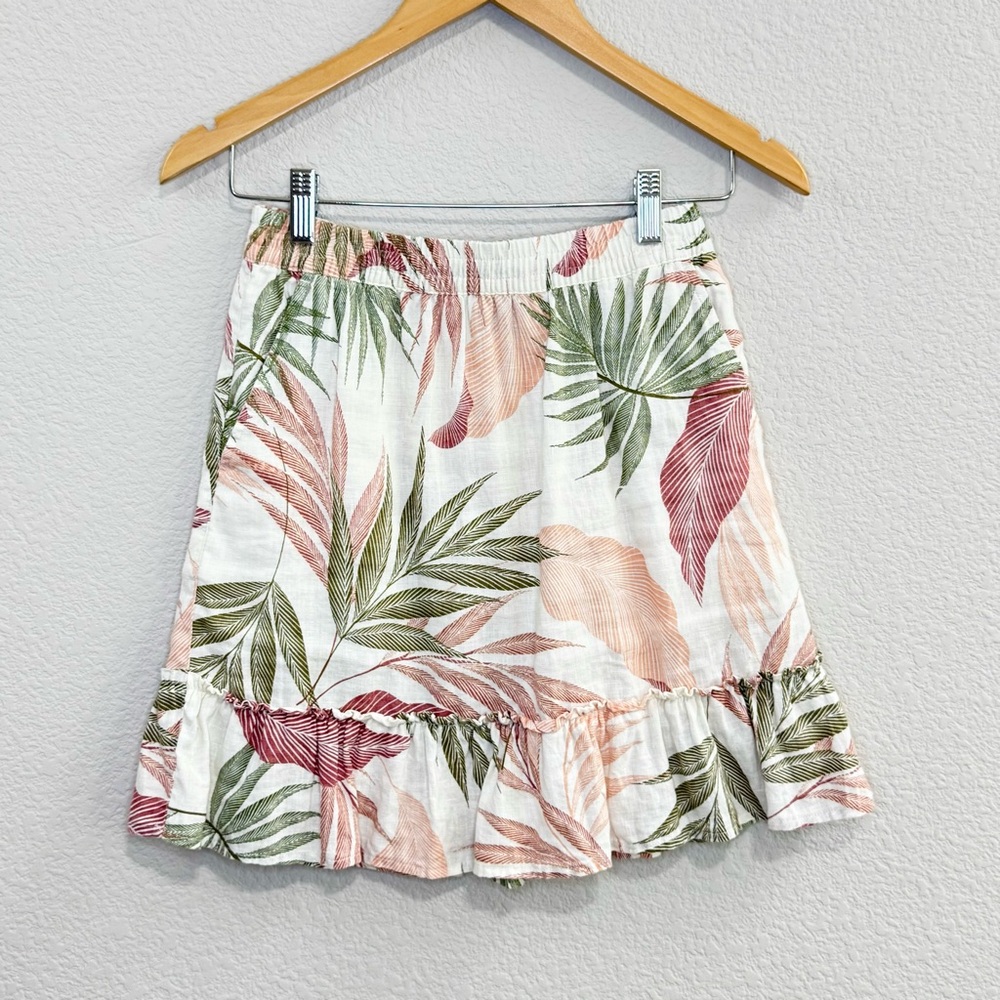 3/$20 Tahari Tropical Print Linen Skater Skirt XS